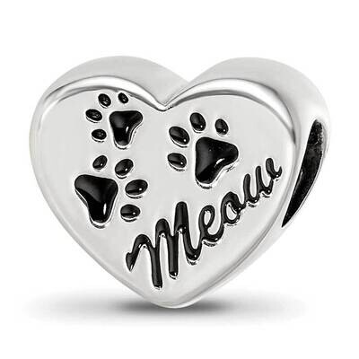 Enamel Meow Paw Print Heart Bead Sterling Silver QRS4076, MPN: QRS4076,