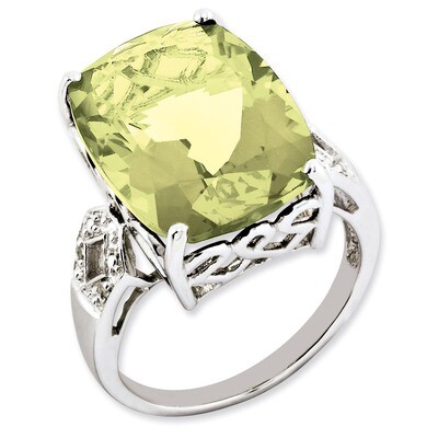 Lemon Quartz &amp; Diamond Ring Sterling Silver QR2926LQ, MPN: QR2926LQ, 883957613093