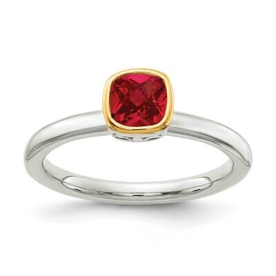 Created Ruby Ring Sterling Silver with 14k Gold Accent QTC1742, MPN: QTC1742, 883957235363