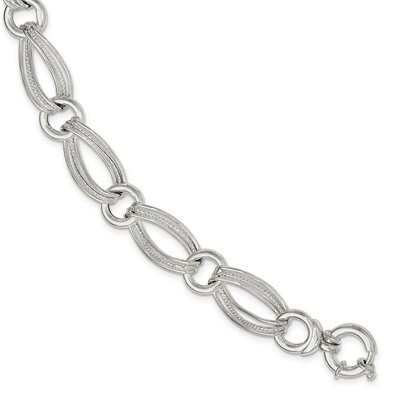 Link Bracelet 8 Inch Sterling Silver Polished and Textured QG3874-8, MPN: QG3874-8, 191101781872