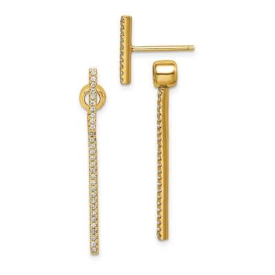 Bar Front and Back Earrings Sterling Silver Gold-tone CZ Diamond QE14989, MPN: QE14989, 883957872353