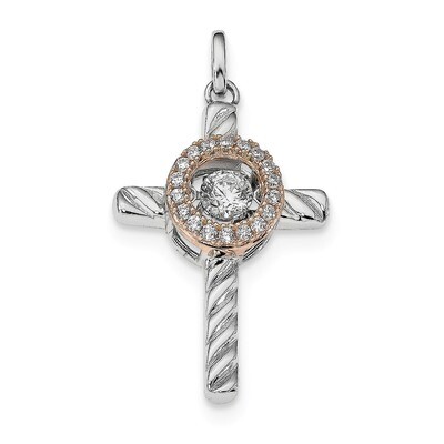 Rose &amp; Gold-tone Vibrant Swar Zircon Cross Pendant Sterling Silver Platinum-plated QC9083, MPN: QC9…