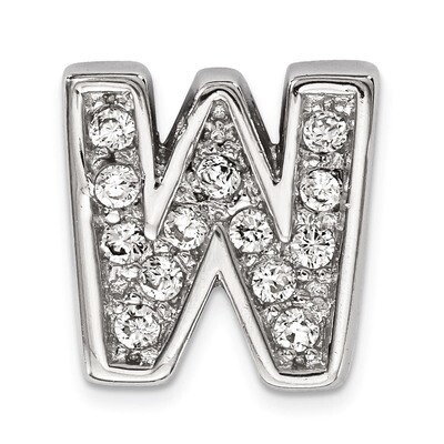 CZ Letter W Slide Charm Sterling Silver Rhodium-plated QC9010W, MPN: QC9010W, 886774649092