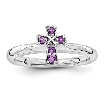 Amethyst Cross Ring - Sterling Silver Rhodium-plated QSK1631, MPN: QSK1631, 886774251738