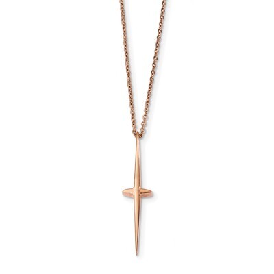 Rose IP-plated Cross 16 Inch with 2 inch Extender Necklace Stainless Steel Polished SRN2491-16 by C…