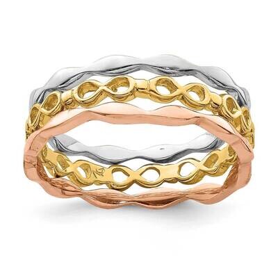 14K Yellow, White &amp; Rose Gold Set of 3 Stackable Rings 14k Gold R659, MPN: R659, 883957847498