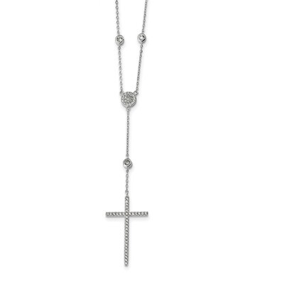 CZ Diamond Cross Drop Necklace 18 Inch Sterling Silver Rhodium-plated QG4402-18, MPN: QG4402-18, 88…