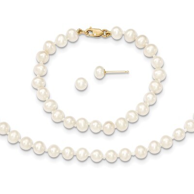 5 Inch 4-5mm Fresh Water Cultured Pearl 14in Necklace Bracelet Earring Set 14k Gold XF503SET, MPN: …