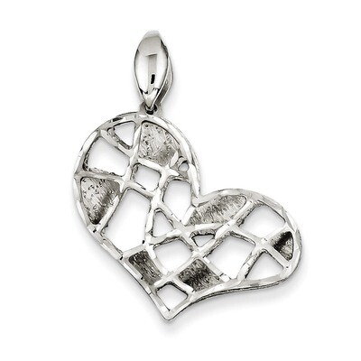 Sterling Silver Brushed &amp; Diamond Cut Heart Pendant QP2796