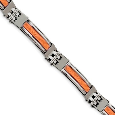 Orange Rubber 9 Inch Bracelet Stainless Steel SRB185-9 by Chisel, MPN: SRB185-9, 883957745541