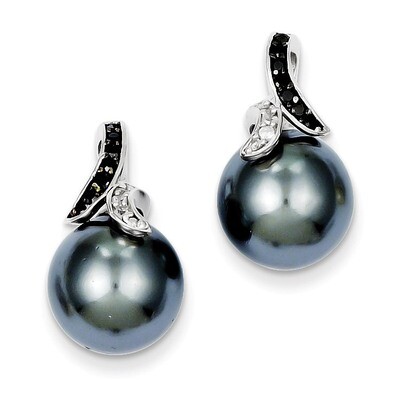 black and clear Diamond Gray Shell Bead Earrings Sterling Silver QE9354, MPN: QE9354, 883957555553