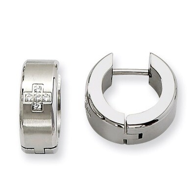 Synthetic Diamond Brushed &amp; Polished Hinged Hoop Earrings - Stainless Steel SRE345 by Chisel, MPN: …