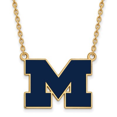 Michigan University of Lg Blue Enl Pend with Necklace Gold-plated Sterling Silver GP060UM-18, MPN: …