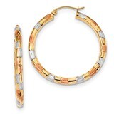 Yellow Gold with White &amp; Rose Polished Satin &amp; Diamond -cut Hoop Earrings 14k Gold &amp; Rhodium TF1021…