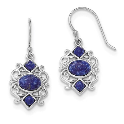Lapis Lazuli Shepherd Hook Earrings Sterling Silver Rhodium-plated QE12880, MPN: QE12880, 191101319…