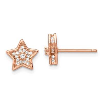 Rose-Tone CZ Diamond Star Post Earrings Sterling Silver Polished QE16479, MPN: QE16479, 196904166611