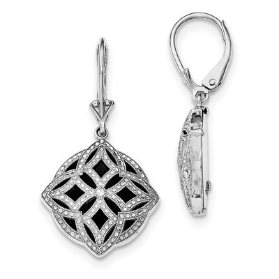 Diamond-cut Onyx Leverback Earrings Sterling Silver Rhodium-plated QE12022, MPN: QE12022, 191101299…