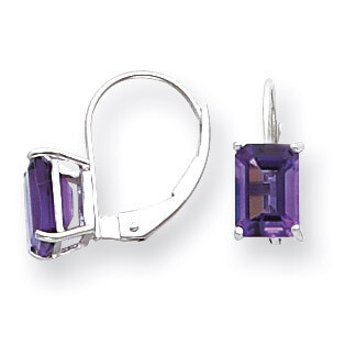 7x5mm Emerald Cut Amethyst Leverback Earrings 14k White Gold XLB124WAM, MPN: XLB124WAM, 883957130774