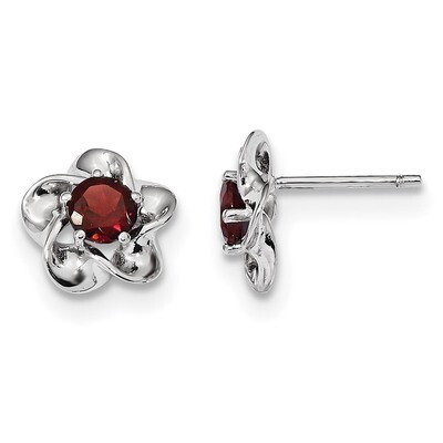 Floral Garnet Post Earrings Sterling Silver Rhodium-plated QBE31JAN, MPN: QBE31JAN, 191101077111