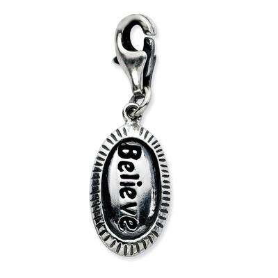 Antiqued BELIEVE Charm Sterling Silver QCC691 by Amore La Vita, MPN: QCC691, 886774074702