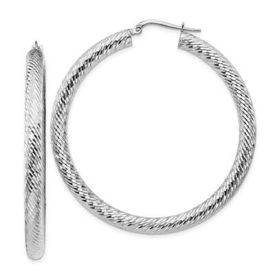 4x40mm White Gold Diamond-Cut Round Hoop Earrings 14k Gold TF1338W, MPN: TF1338W, 191101986031