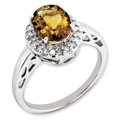 Oval Whiskey Quartz &amp; Diamond Ring Sterling Silver QR2886WQ, MPN: QR2886WQ, 883957359892