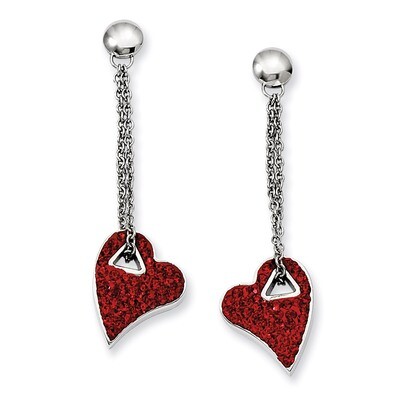 Red Crystal Heart Post Dangle Earrings - Stainless Steel SRE483 by Chisel, MPN: SRE483, 886774192680