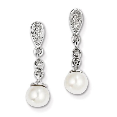 Cultured Pearl Earrings Sterling Silver Rhodium-plated Diamond QE9945, MPN: QE9945, 883957533162
