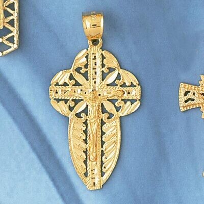 Dazzlers Jewelry Jesus Christ on Cross Pendant Necklace Charm Bracelet in Yellow, White or Rose Gol…