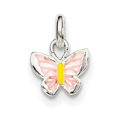 Children&#39;S Pink/Yellow Enameled Butterfly Pendant Sterling Silver QP4063, MPN: QP4063, 191101470486