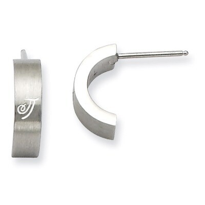 Laser Design Half Hoop Post Earrings Stainless Steel SRE389