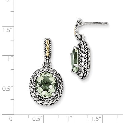 Green Quartz Post Dangle Earrings Sterling Silver &amp; 14k Gold Antiqued QTC1008, MPN: QTC1008, 883957…