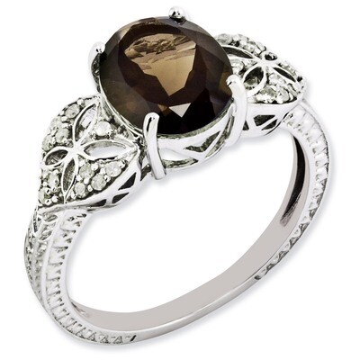Smoky Quartz Ring Sterling Silver Diamond QR3079SQ, MPN: QR3079SQ, 883957403809