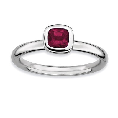 Cushion Cut Rhod. Garnet Ring - Sterling Silver QSK451, MPN: QSK451, 886774018232