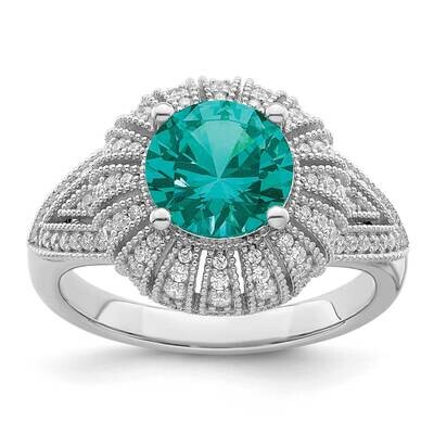 Clear and Teal CZ Diamond Vintage Style Ring Sterling Silver Rhodium-Plated QR7397, MPN: QR7397,