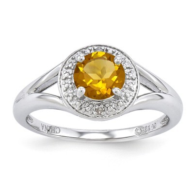 November Citrine Ring Sterling Silver Diamond QBR11NOV, MPN: QBR11NOV, 886774188645