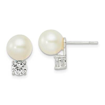 7-8mm Imitation Shell Pearl Post Earrings Sterling Silver Cz Diamond QE16338, MPN: QE16338, 1969041…