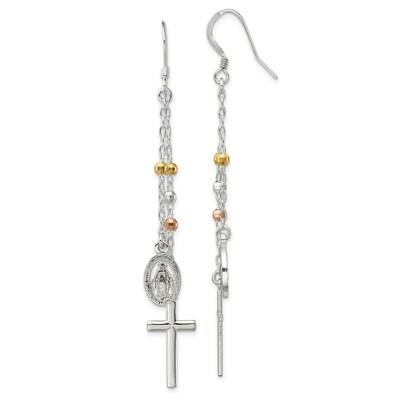 Gold- Rose-Tone Miraculous Medal Cross Earrings Sterling Silver QE13493, MPN: QE13493, 191101235122
