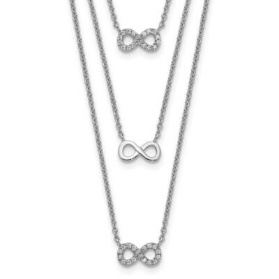 3-Strand CZ Diamond Infinity with 2 Inch Ext. Necklace Sterling Silver Rhodium-plated QG5130-16, MP…