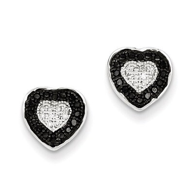 Black &amp; White Diamond Heart Earrings Sterling Silver QE7871, MPN: QE7871, 886774189420