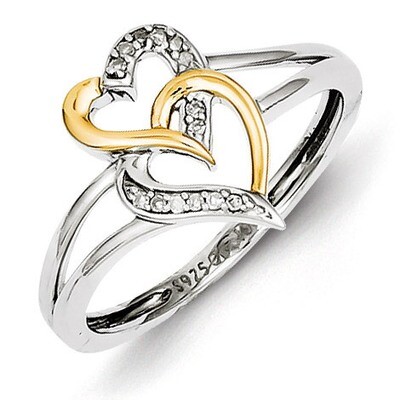 14k Two-tone Gold Diamond Double Hearts Ring Sterling Silver QR5679, MPN: QR5679, 883957408422