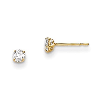 3Mm Round CZ Basket Set Stud Earrings 14k Gold GK661, MPN: GK661, 191101459146