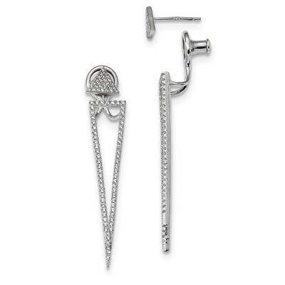 CZ Diamond Front &amp; Back Triangle Earrings Sterling Silver Rhodium-plated QE13751, MPN: QE13751, 883…