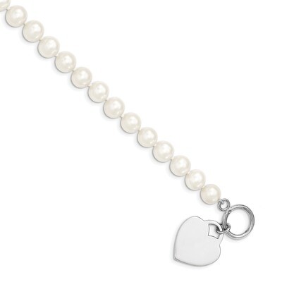 8-9mm White Cultured Freshwater Pearl Heart Toggle Bracelet 7.5 Inch Sterling Silver Rhodium QH5217…