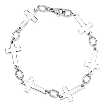 Polished Sideways Cross 8in Bracelet Stainless Steel SRB1129-8, MPN: SRB1129-8, 886774233680