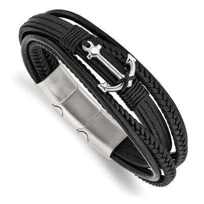 Anchor Genuine Pu Leather with .5 Inch Extender Bracelet Stainless Steel Polished SRB2714-7.75, MPN…