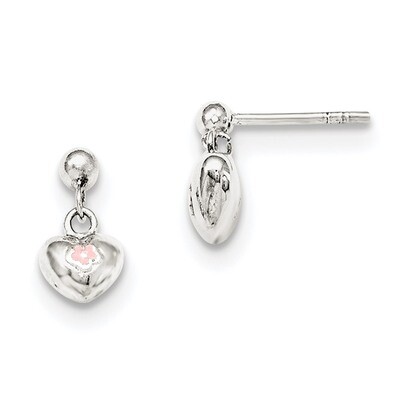 Pink Enamel Kid&#39;S Heart Dangle Earrings Sterling Silver QE11319, MPN: QE11319, 191101471636