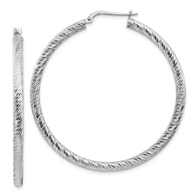 3x40mm White Gold Diamond-Cut Round Hoop Earrings 14k Gold TF1345W, MPN: TF1345W, 191101986178