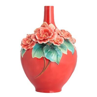Franz Porcelain Fortune Rieger Begonia Design Sculptured Porcelain Vase FZ02812, MPN: FZ02812,