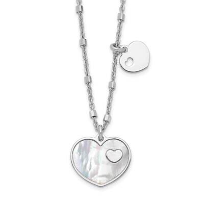 Mother of Pearl Heart with 1 Inch Extender Necklace 15.5 Inch Sterling Silver Rhodium-Plated QG6208…
